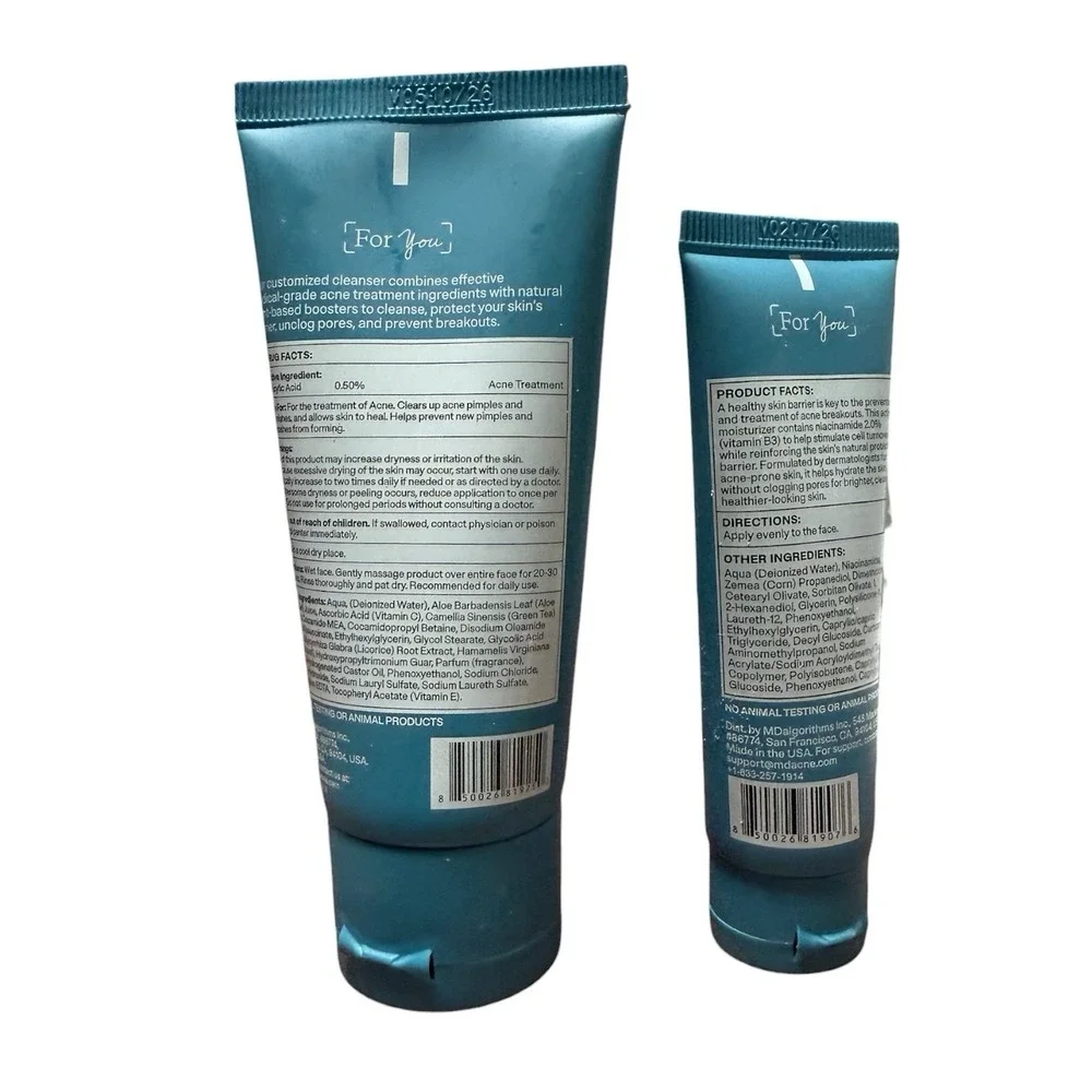 MDacne Hydrating Facial Cleanser & Moisturizer Salicylic Acid .5% Acne Treatment